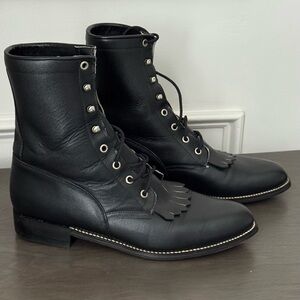 Diamond J Black Leather Boots Size 10B